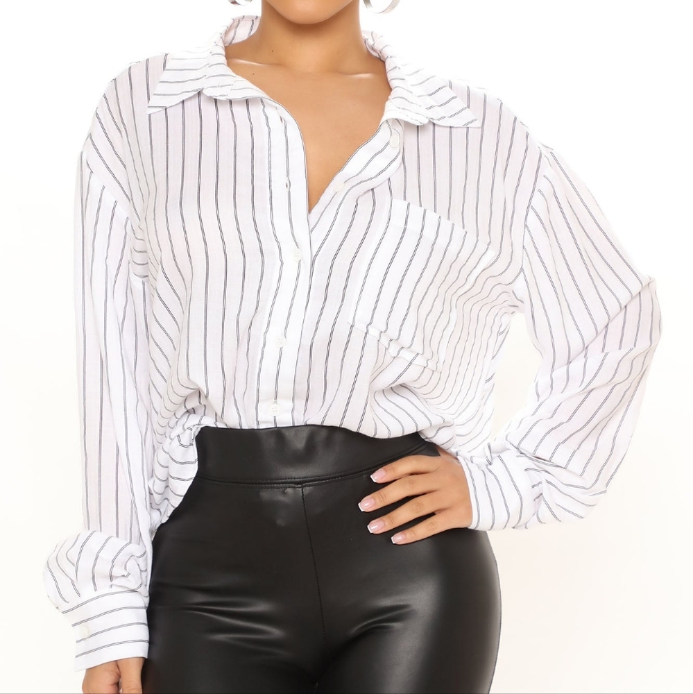 Backless pinstripe button down shirt